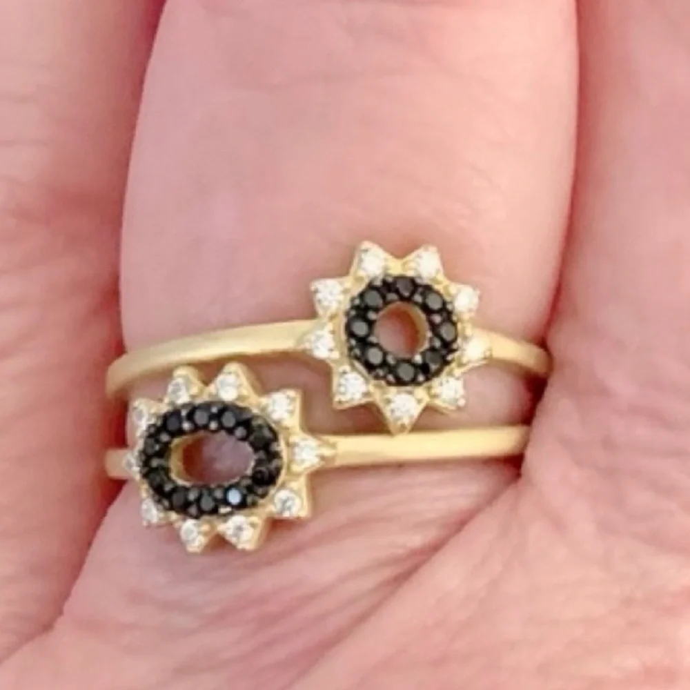New Freida Rothman Authentic Rare Signature Marquise Station 2-Stack Ring Size 9